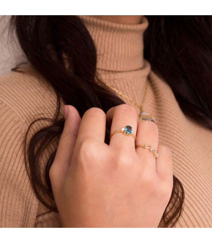 Anillo Princess Topacio Azul Oro Amarillo 18K anillo con piedras preciosas