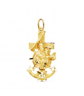 Croix Ancre Marine Vierge du Mont Carmel Or 18K 35 mm