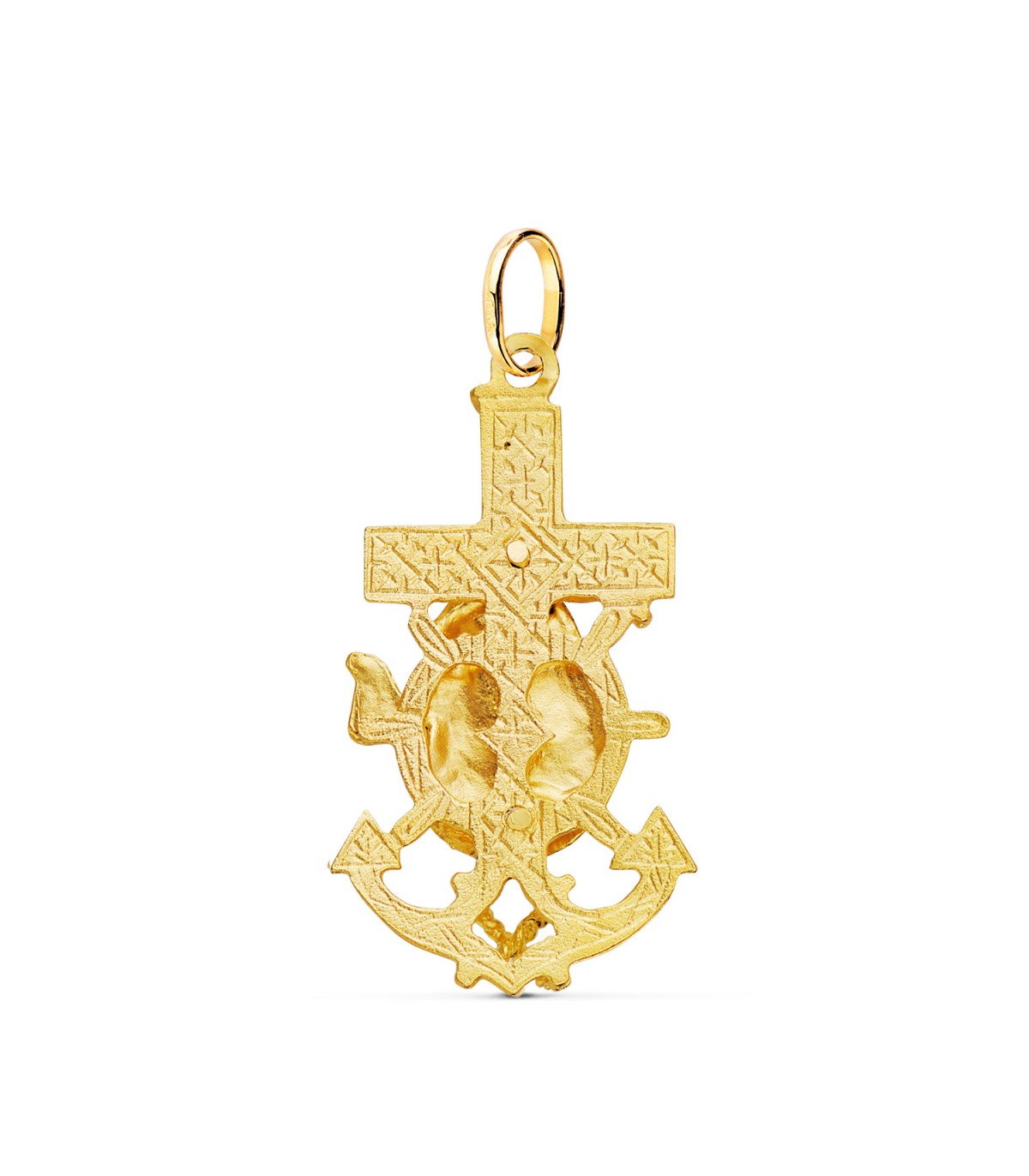 Croix Ancre Marine Vierge du Mont Carmel Or 18K 35 mm