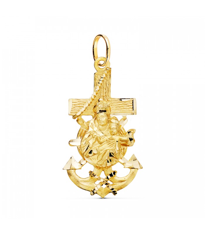 Anhänger Anker-Kreuz mit Madonna vom Karmel, Gelbgold 18 Karat 40 mm