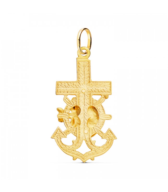 Anhänger Anker-Kreuz mit Madonna vom Karmel, Gelbgold 18 Karat 40 mm
