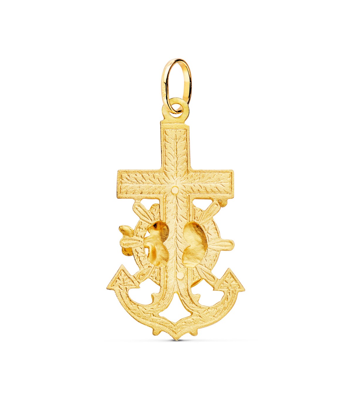 Anhänger Anker-Kreuz mit Madonna vom Karmel, Gelbgold 18 Karat 40 mm
