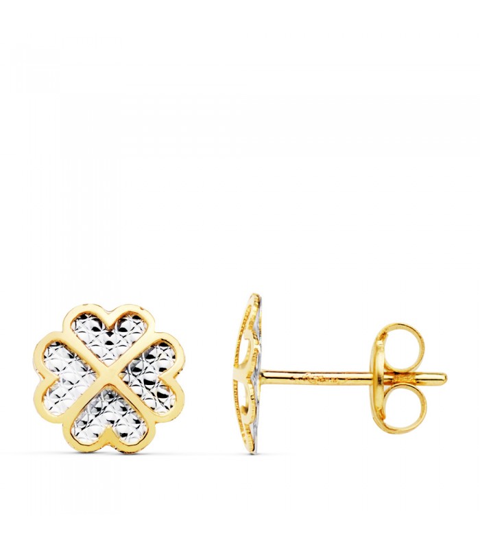 Pendientes Mujer Silvia Oro Bicolor 18K Trébol