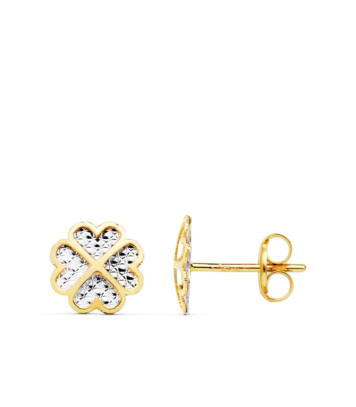 Ohrstecker Kleeblatt aus bicolor Gold, diamantiert | Damen Ohrringe 18K/750ER