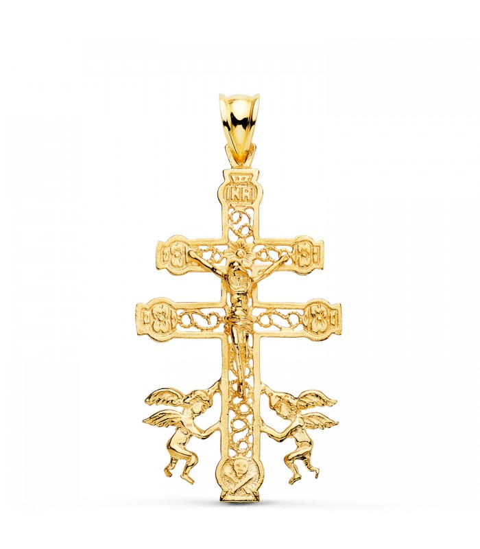 Croce di Caravaca in oro giallo 18 carati, 40 mm - Medaglione e croci d'oro