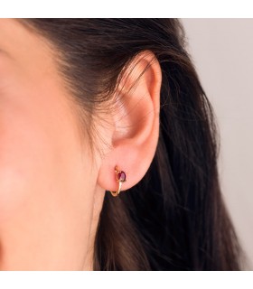 Orecchini a cerchio da donna con rubino - Oro giallo 750/1000