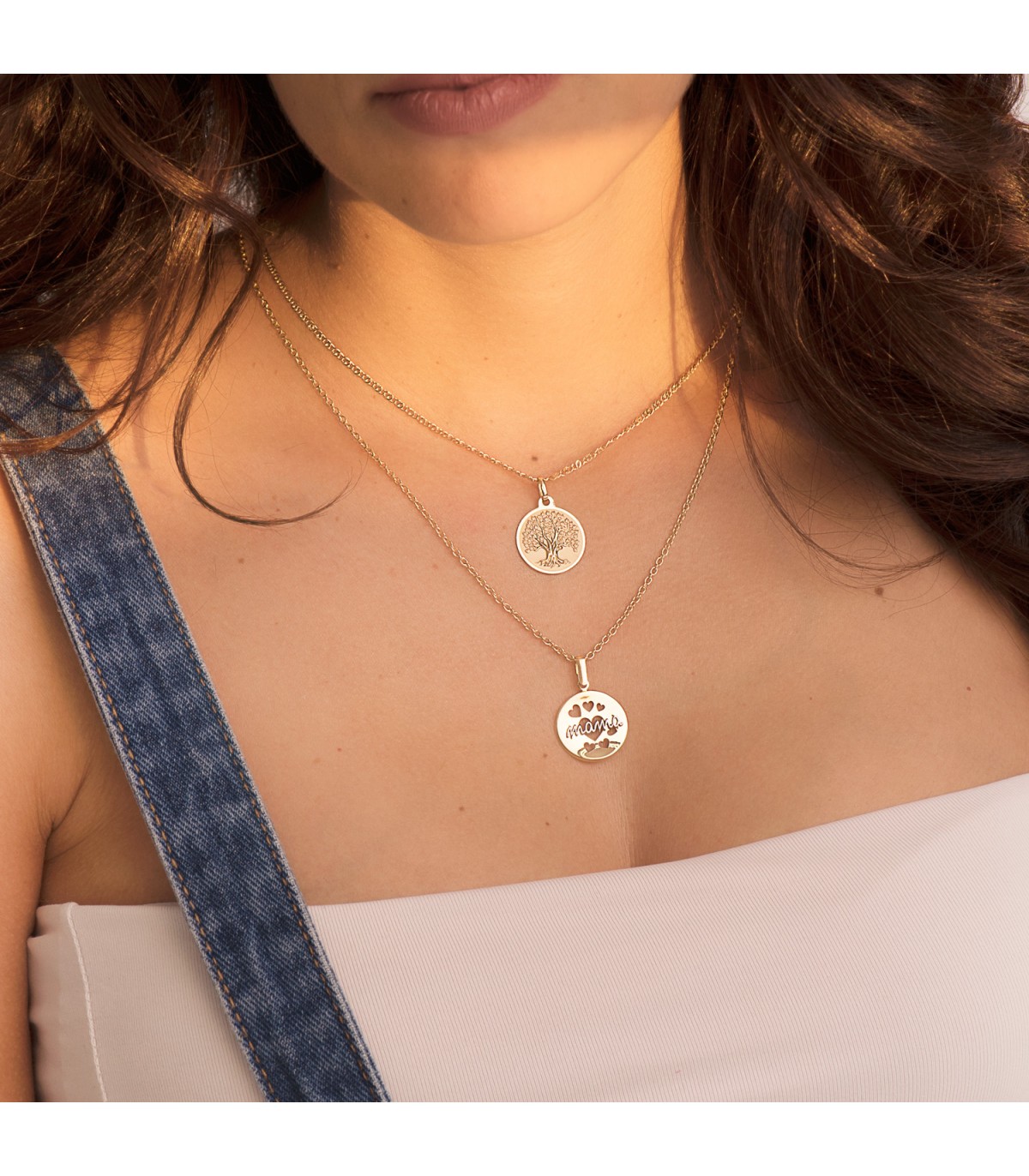 Colgante Mamá Corazones Chapa Oro bicolor 18K - regalo día de la madre