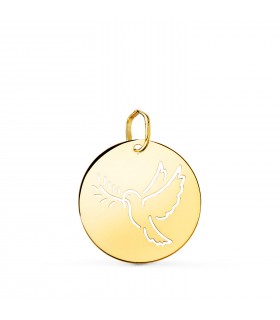 Medalla Paloma Oro 18K 18mm Calada | colgantes personalizados, regalos para bebé