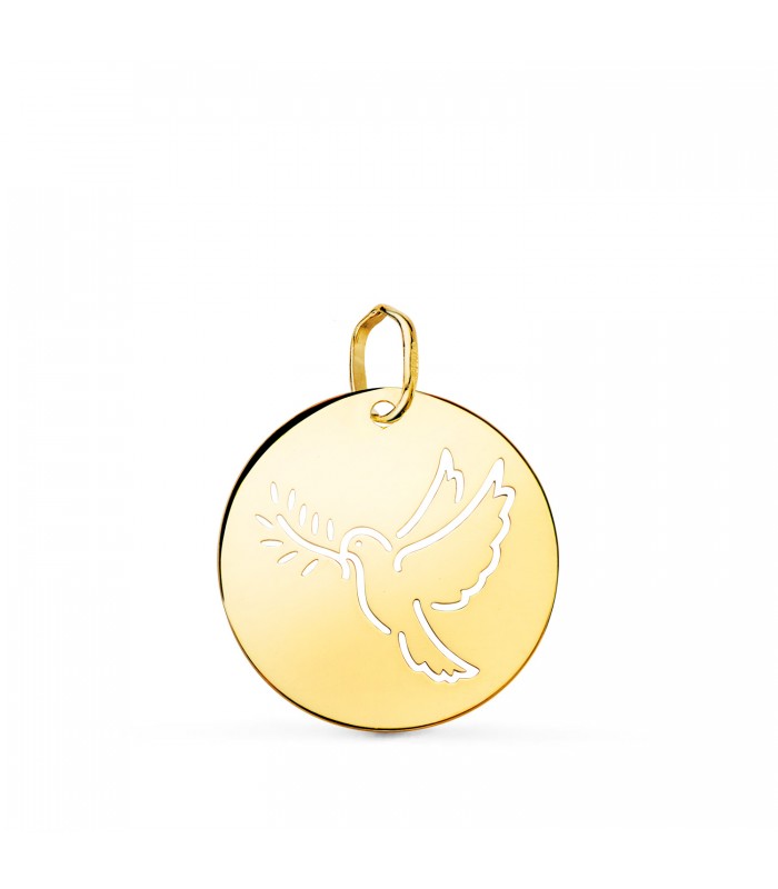 Medalla Paloma Oro 18K 18mm Calada | colgantes personalizados, regalos para bebé