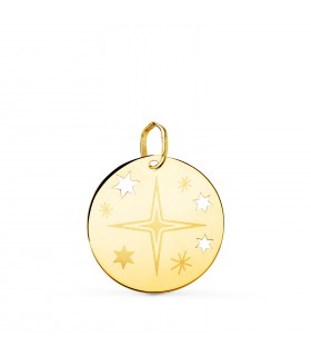 Medaille Stern „Magic Universe“ für Damen und zur Geburt Kinder – Anhänger 18 mm 18K Gelbgold