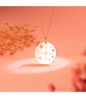 Medaille Stern „Magic Universe“ für Damen und zur Geburt Kinder – Anhänger 18 mm 18K Gelbgold