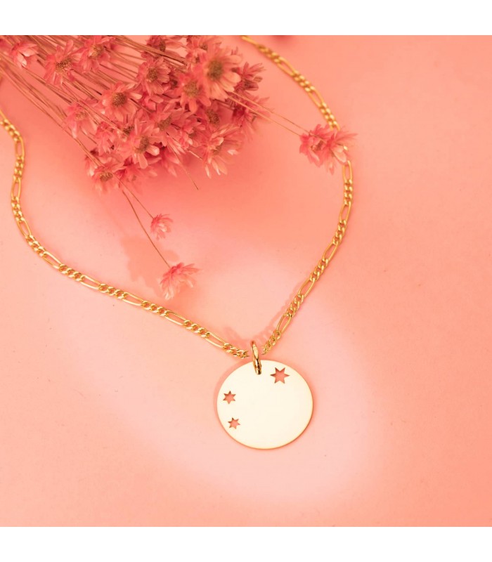 Colgante Magic Universe 18 K Medalla Estrella - constelación - rosa de los vientos