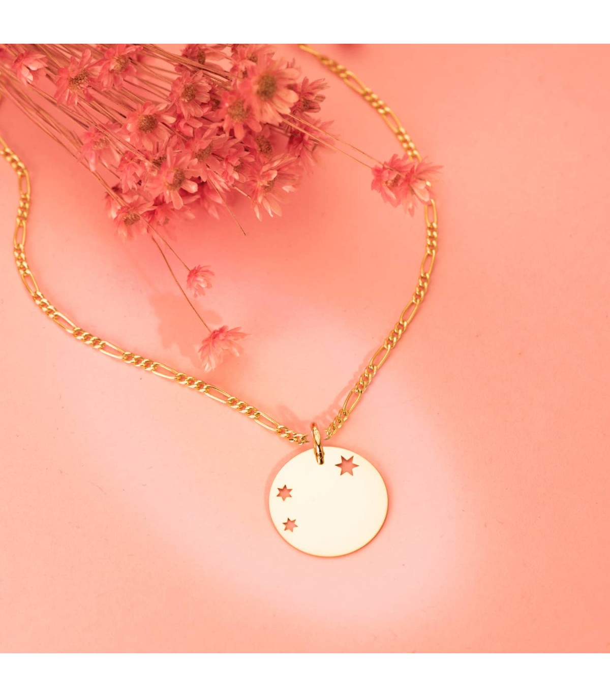 Colgante Magic Universe 18 K Medalla Estrella - constelación - rosa de los vientos