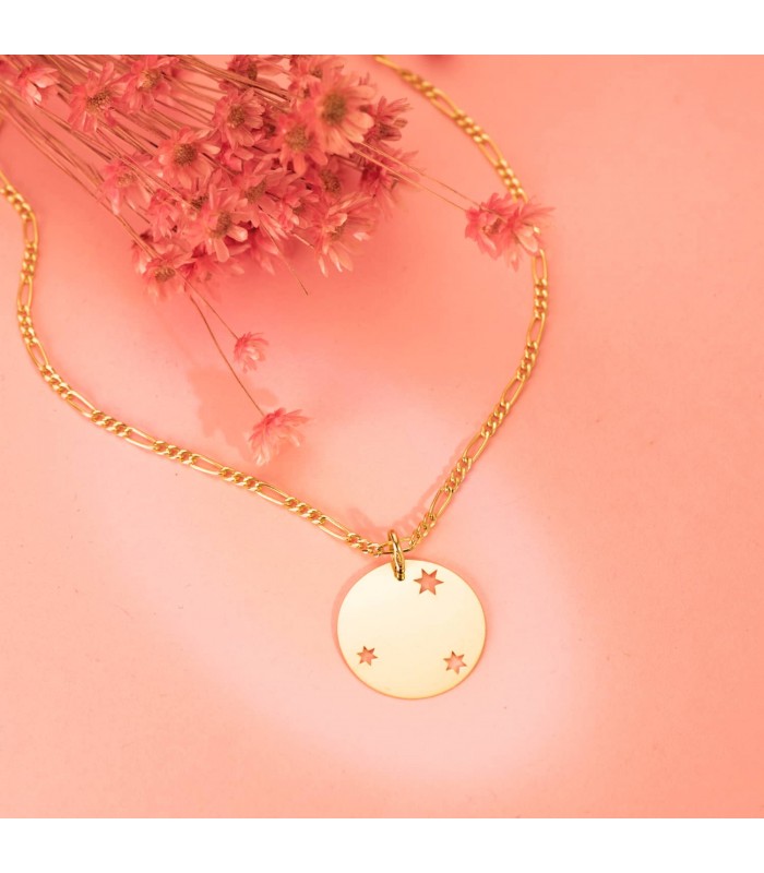 Colgante Magic Universe 18K Medalla Estrella - constelación - rosa de los vientos