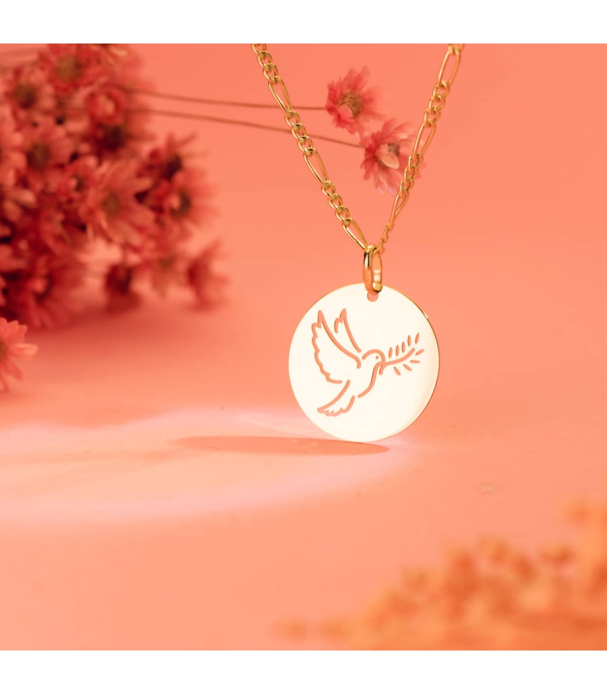 Medalla Paloma Oro 18K 18mm Calada | colgantes personalizados, regalos para bebé