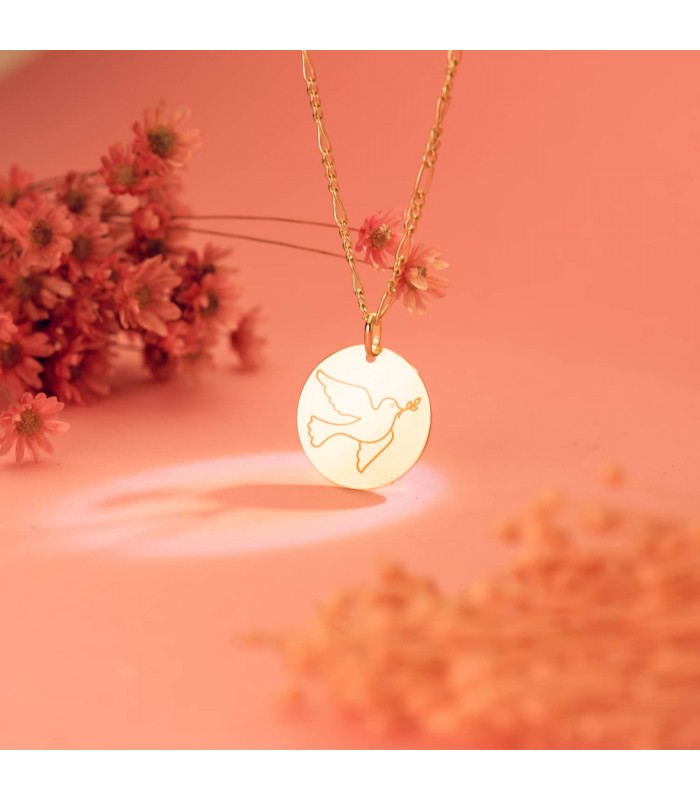 Medalla Paloma Oro 18K 18mm | colgantes personalizados, regalos para bebé