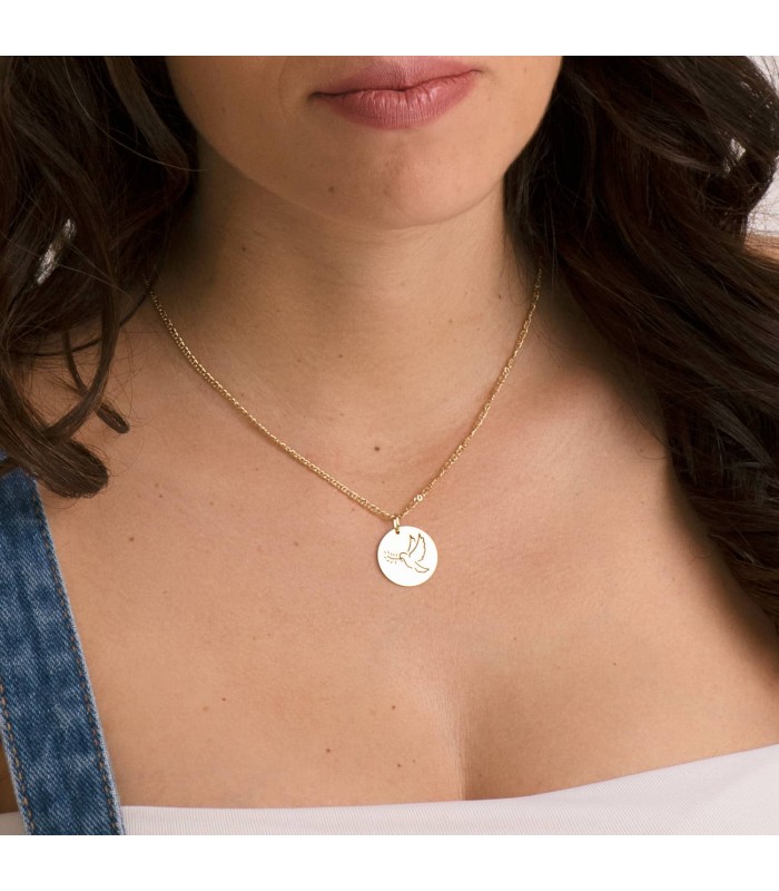 Medalla Paloma Oro 18K 18mm Calada | colgantes personalizados, regalos para bebé