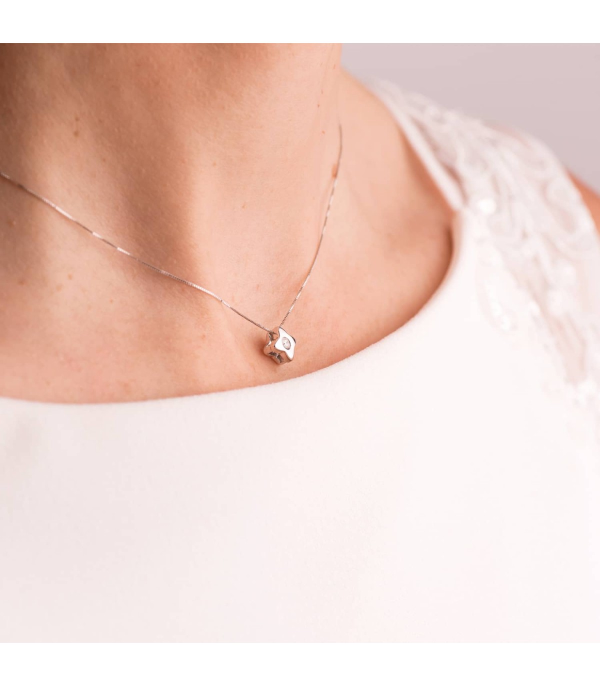 Gargantilla Estrella 0.050 Qtes. Oro Blanco 18K - collar con diamantes para mujer