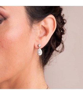 Orecchini pendenti da donna e sposa, con pietre a goccia, modello Nebraska in oro bianco 18kt 18mm