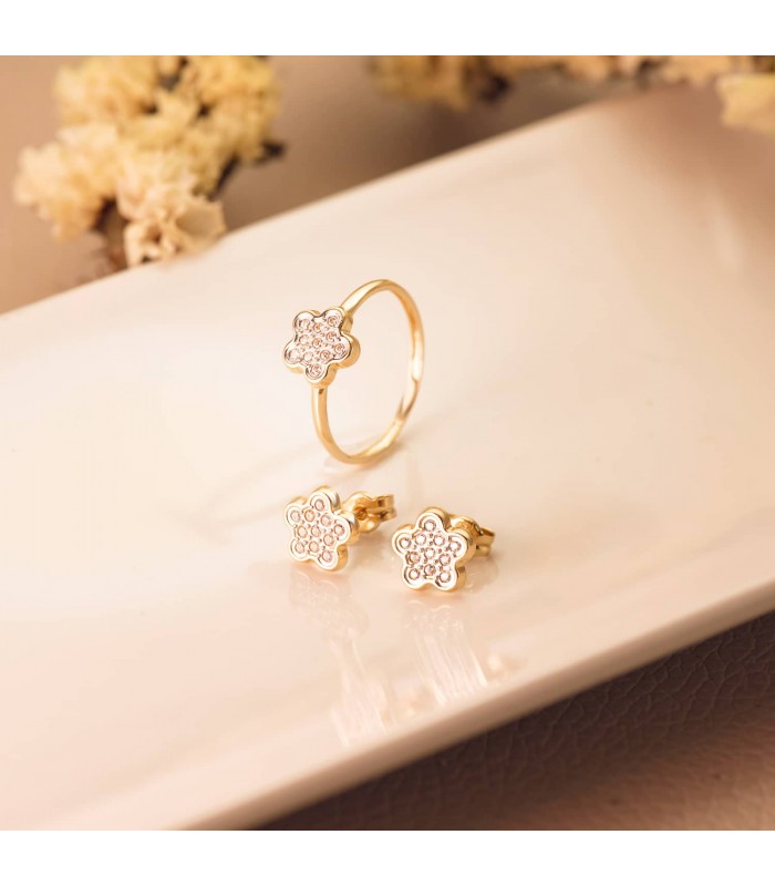 Juego de Comunión Oro Bicolor 18K Flor