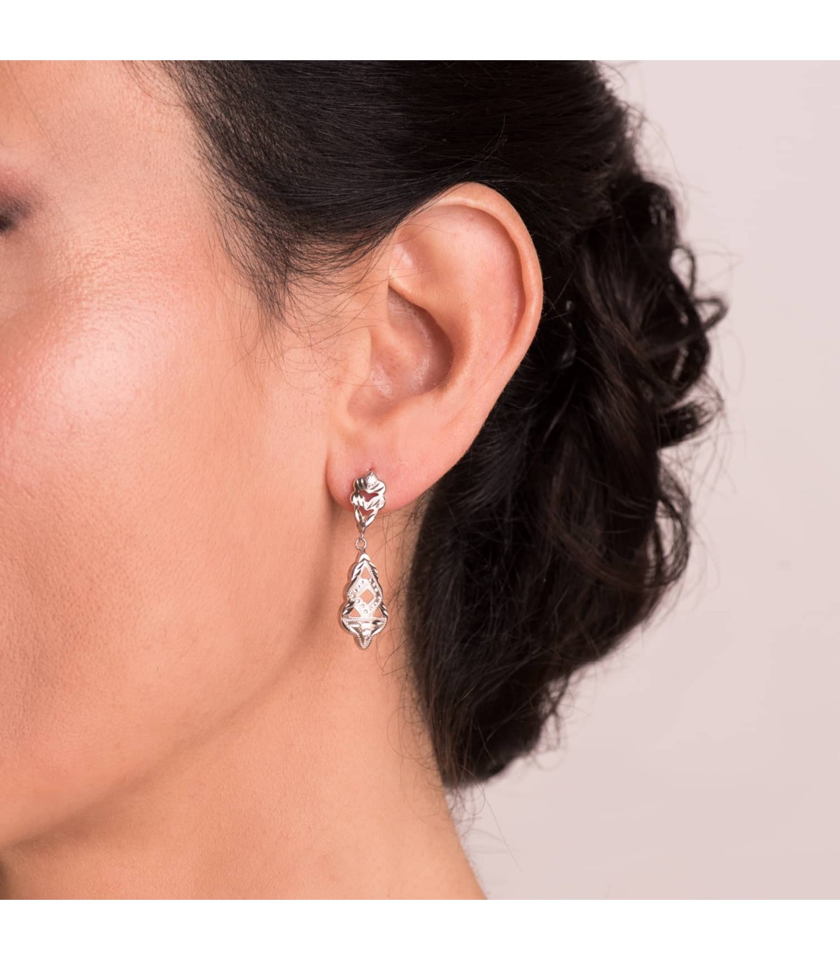 Antike Damenohrringe aus 18K Weißgold mit Zirkonia| Ohrringe für die Hochzeit Boho 15458