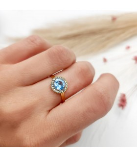 Sortija oro amarillo Candida Aguamarina 18 Ktes - anillo piedra azul