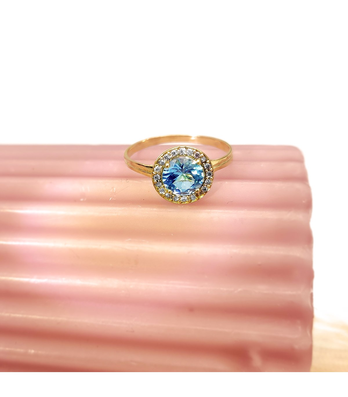 Bague Alliance Or 18 Carats Jaune Et Blanc Avec Aigue-Marine - Taille 54 - Occasion