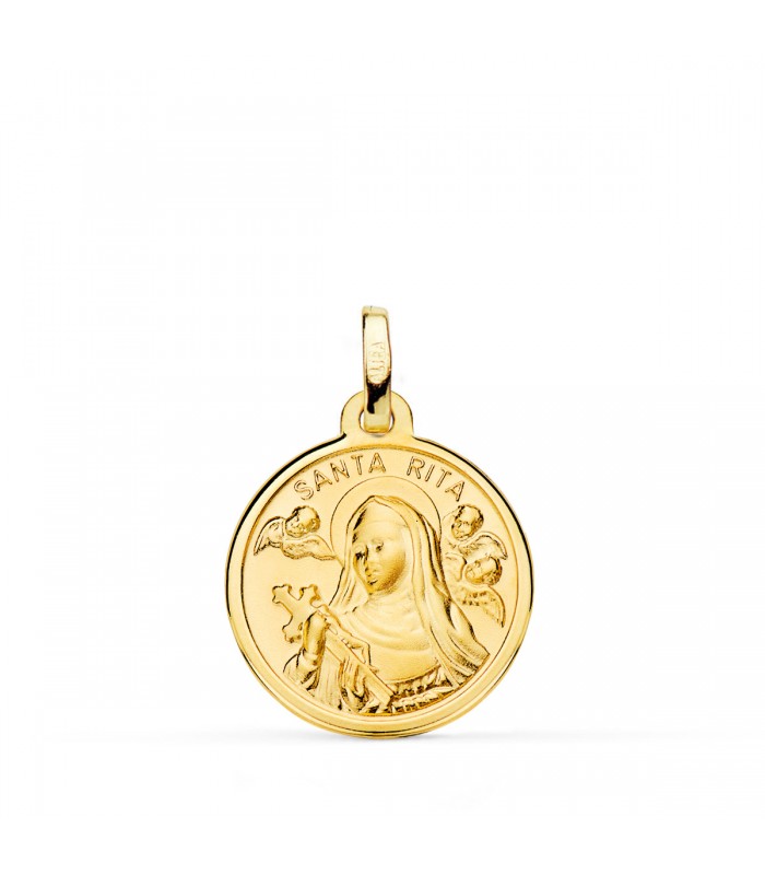 Medaglia Santa Rita oro 18kt 18mm con bordo, a conio, medaglia sacra.