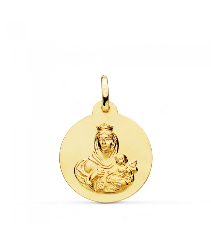 Médaille Vierge du Mont Carmel Or 18K 20mm Mate - Médailles de baptême