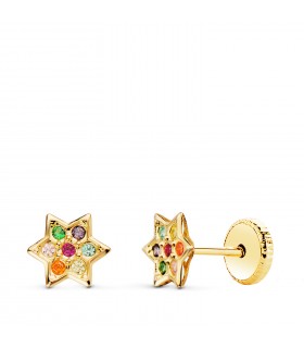Pendientes niñas Piedras Colores Oro 18K Estrella - pendientes recién nacida  - pendientes de oreja mujer