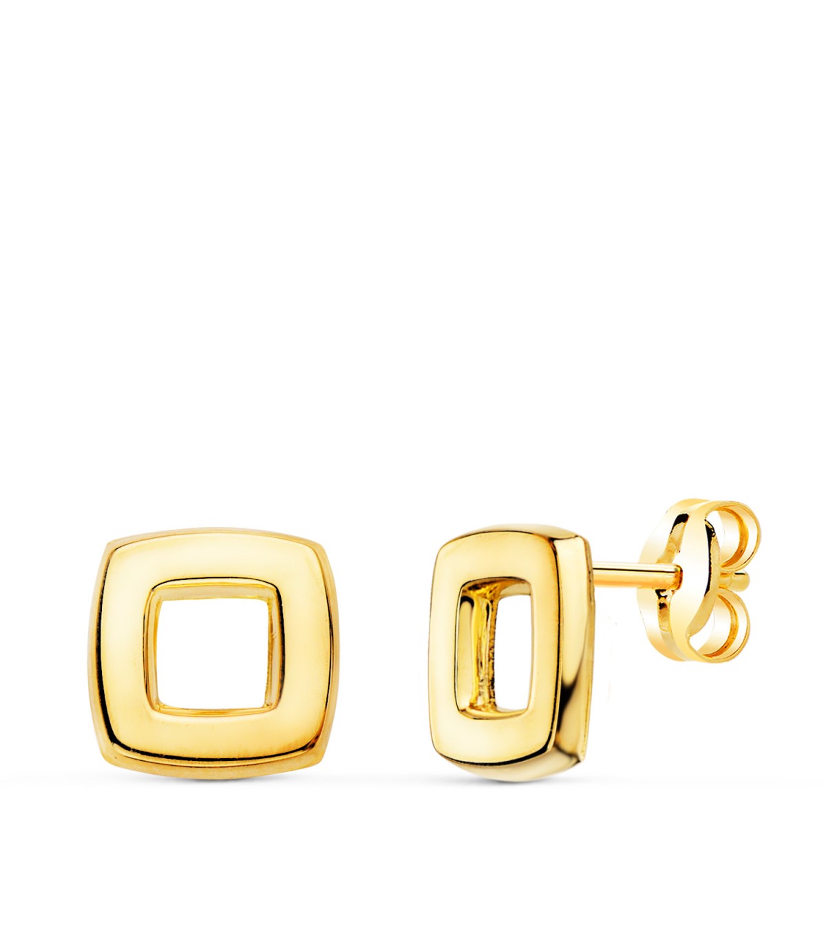 Orecchini quadrati traforati 8 mm - orecchini bottone, oro giallo 18 kt, gioielli da donna