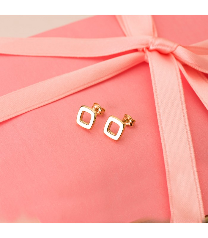Pendientes Mujer Square Oro 18K 8mm - pendientes de oreja, oro amarillo 18 kilates, joyas de mujer
