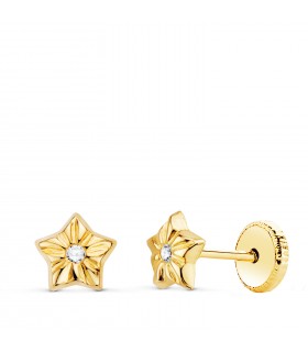 Pendientes de niña Oro 18K Ondas Estrella 5.5mmmm  - pendientes niñas oro - circonitas