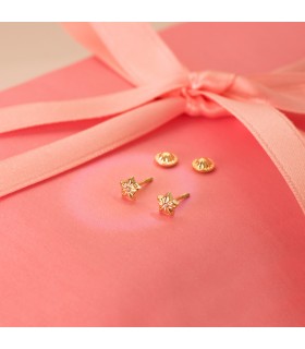 Pendientes de niña Oro 18K Ondas Estrella 5.5mm  - pendientes niñas oro - circonitas