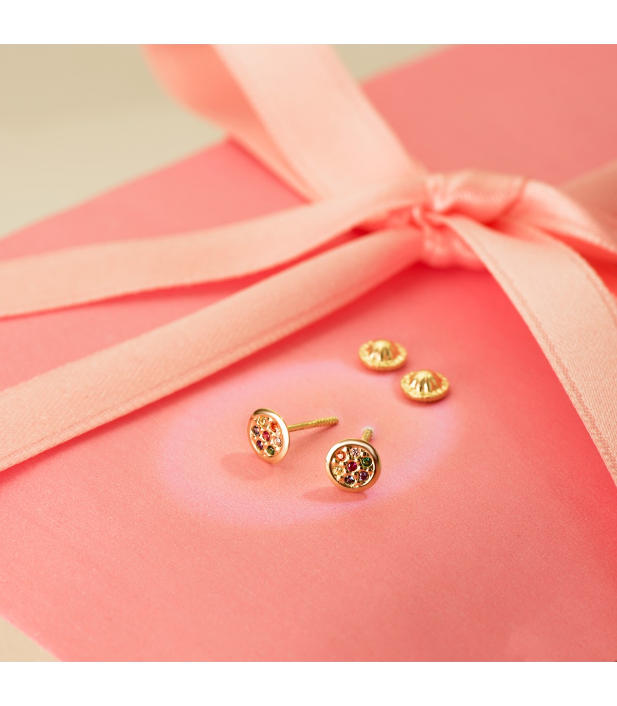 Pendientes niñas Piedras Colores Oro 18K - pendientes recién nacida  - pendientes de oreja