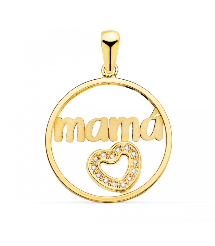 Colgante Mamá Oro 18K Redondo Corazón - regalos para el día de la madre - collares para madres