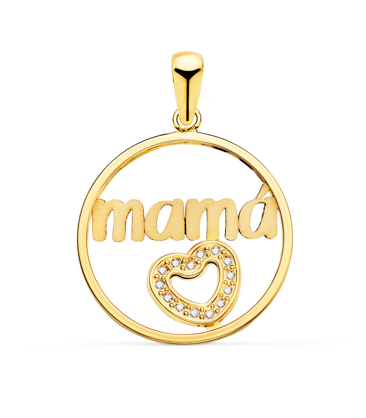 Anhänger MAMA Gelbgold 750, Muttertag Geschenk, Herzmotiv 20 mm