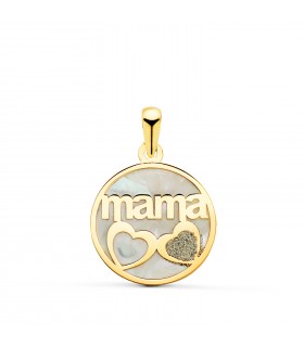 Runder Anhänger Mama, Perlmutt und Diamantglitter, 16 mm - Muttertag Geschenk