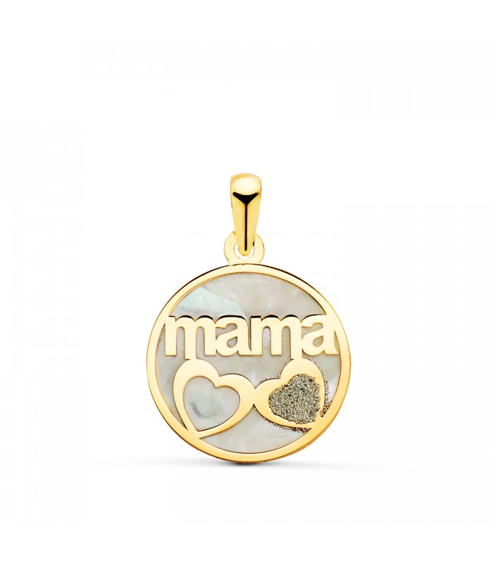Runder Anhänger Mama, Perlmutt und Diamantglitter, 16 mm - Muttertag Geschenk