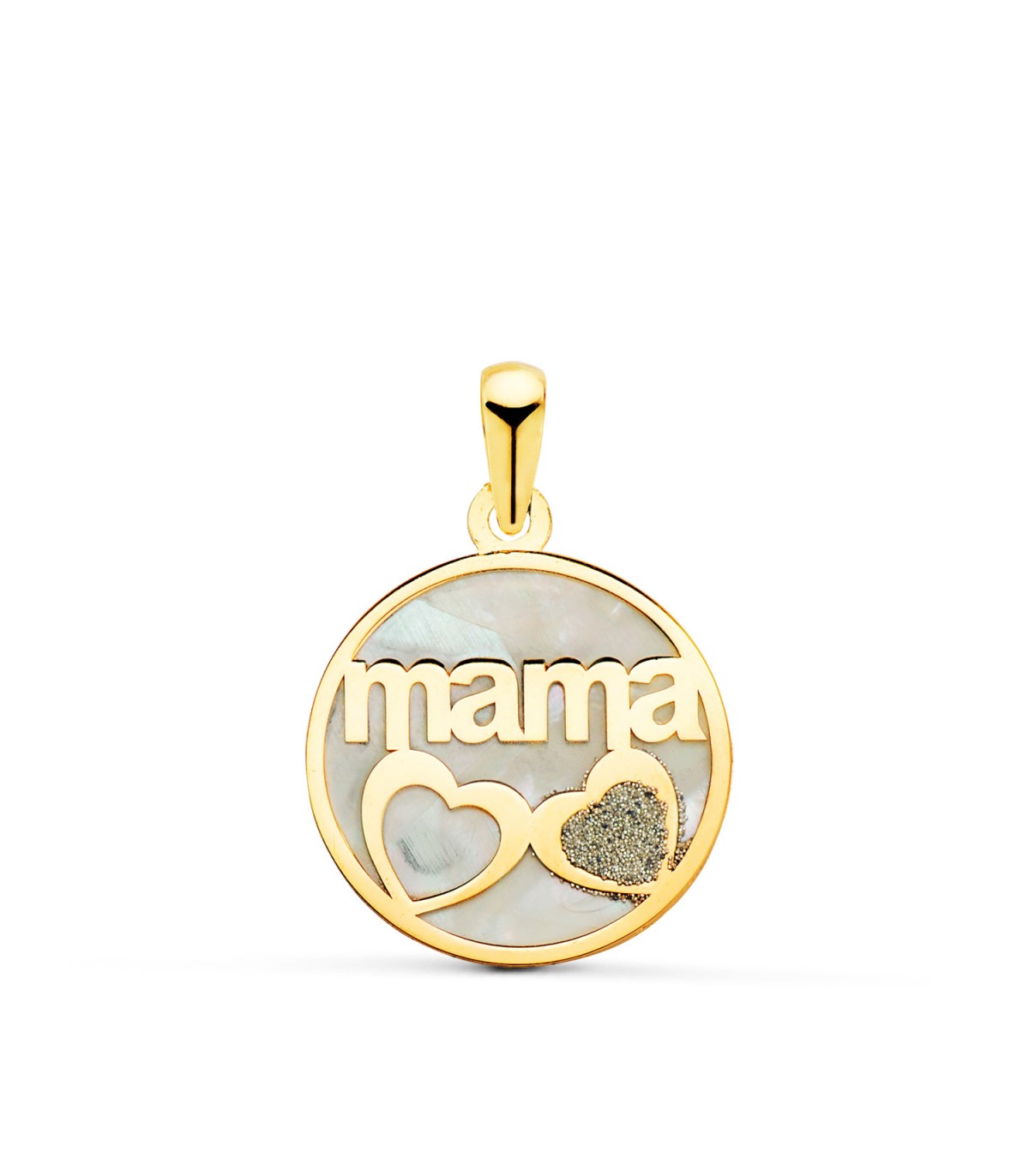 Runder Anhänger Mama, Perlmutt und Diamantglitter, 16 mm - Muttertag Geschenk