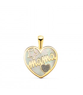 Ciondolo MAMA Glitter diamante Oro 18k Cuore