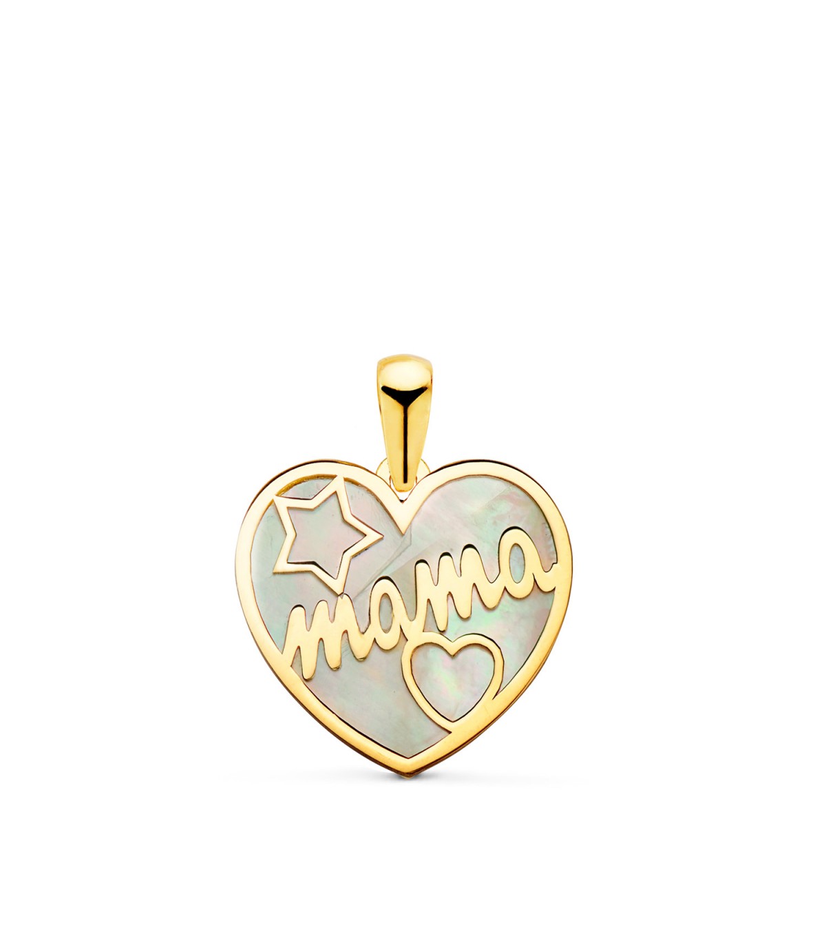 Ciondolo MAMMA con madreperla oro 18kt Cuore 16 mm - Regalo donna