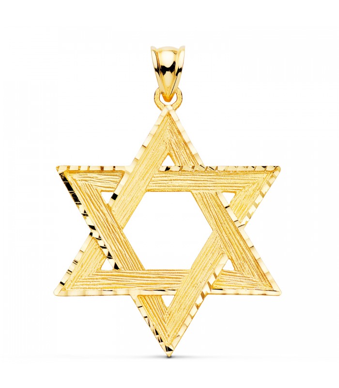 Colgante Estrella de David Oro Amarillo 18k 41mm - medalla estrella oro - colgantes grandes hombre