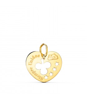 Ciondolo cuore a lastra a forma di cuore con Quadrifoglio, oro giallo 18kt