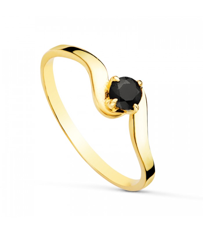 Geschwungener Ring 18K Gold mit schwarzem Saphir D16664-OAZN, Verlobungsring für Damen