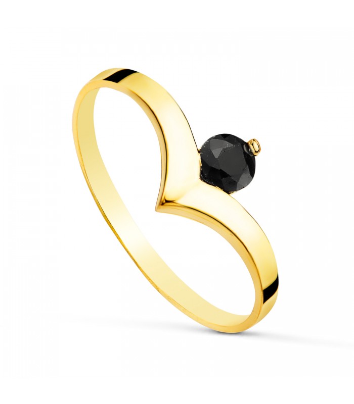 Anillo pico - Solitario Idilio Peak Zafiro Oro Amarillo 18K - piedra zafiro negro natural - anillos de compromiso