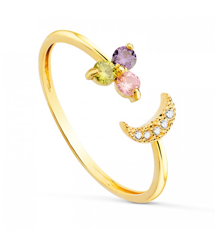 Anillo con piedras de colores - Anillo Abierto Meraki Oro 18 K Luna Tutti Frutti - anillos y sortijas para mujer