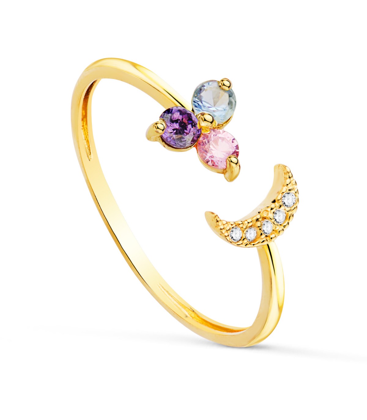 Anillo con piedras de colores - Anillo abierto Meraki Oro 18K Tutti Frutti Luna - anillos y sortijas para mujer