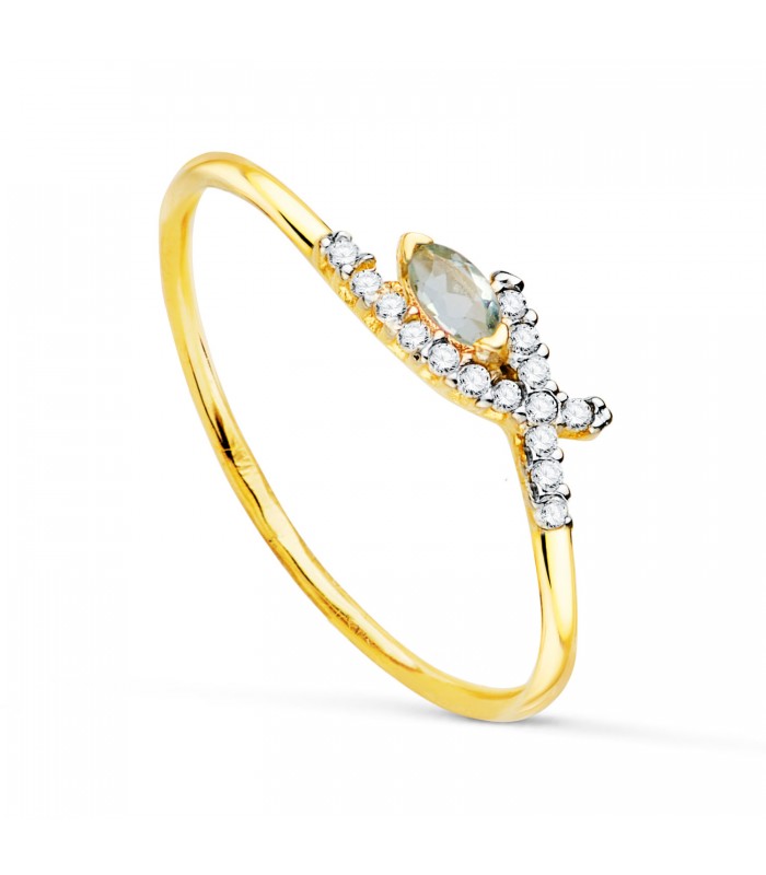Anello Meraki Oro 18kt Cross Topazio azzurro