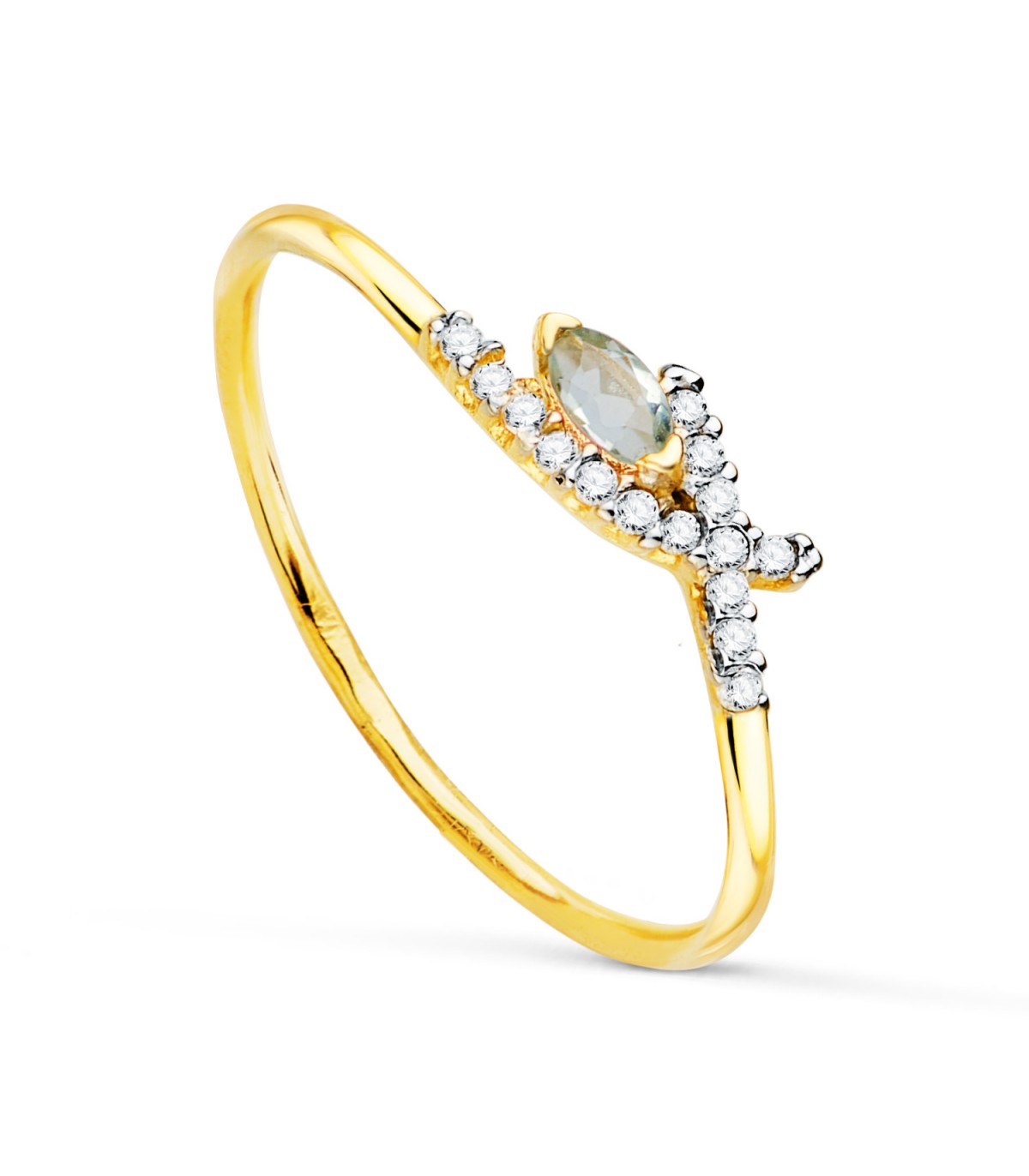 Anillo con piedras preciosas - Anillo Meraki Oro 18K Cross Topacio Azul  - anillos y sortijas para mujer